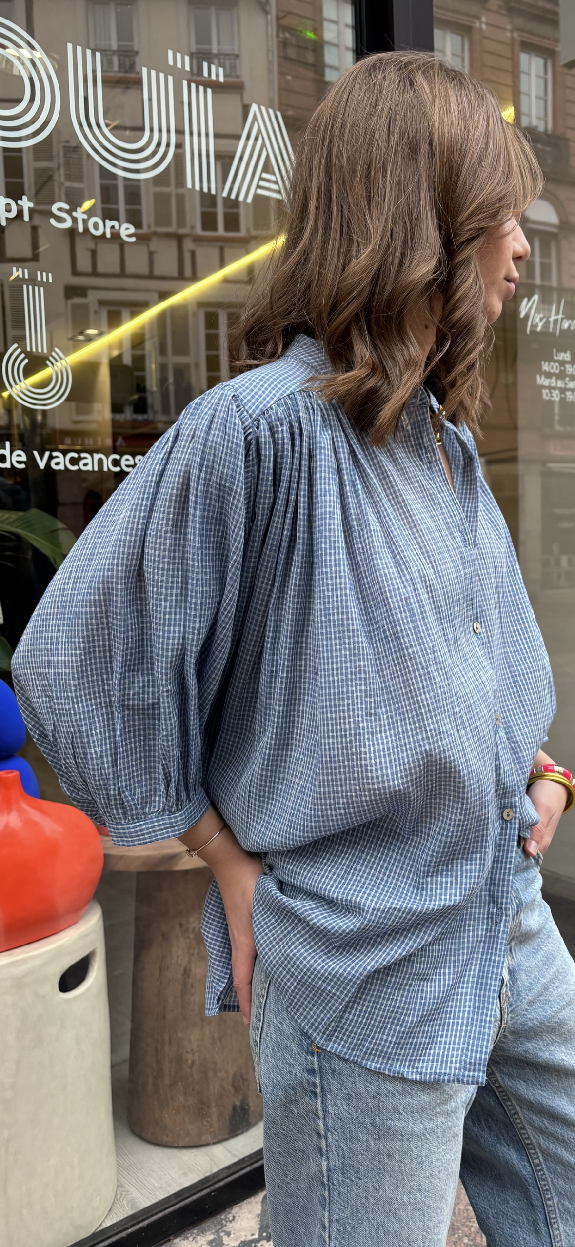 Blouse « Ibiza »  bleu Vichy
