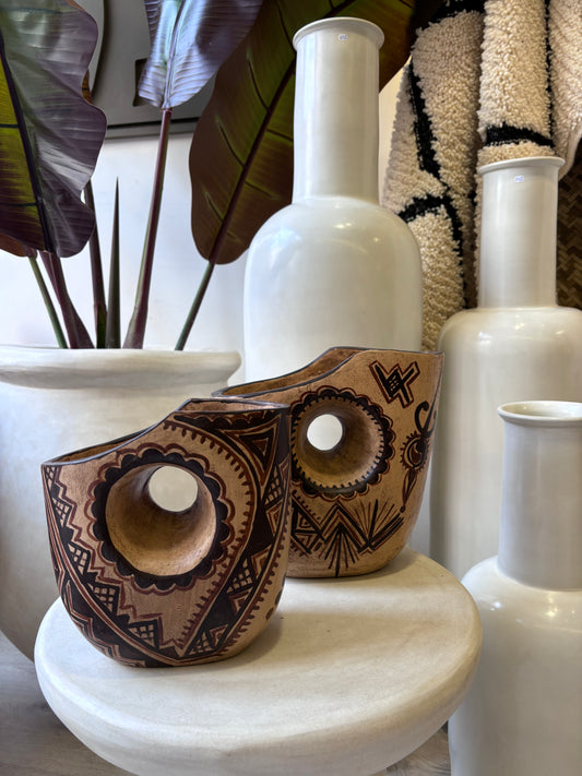 Poterie "Berbere" Marron pour fleurs séchées ou pot pour ustensile de cuisine